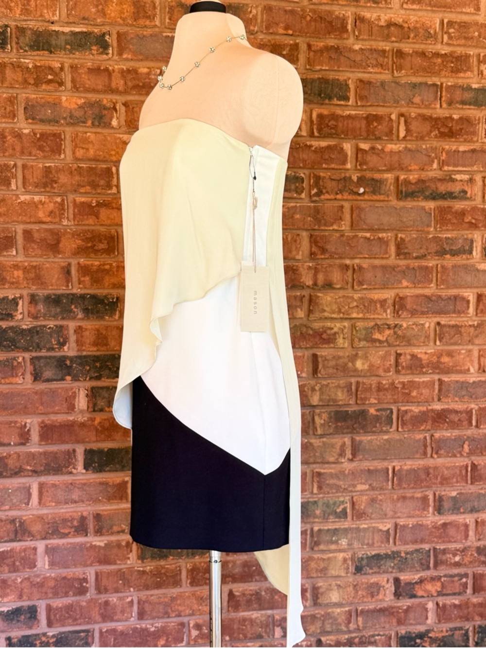Mason Silk Strapless Mini Dress 2 NWT | Asymmetrical Colorblock Chic - Picture 5 of 13